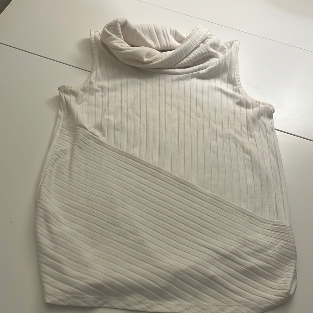 Loft White Cream Cowl Neck Ribbed Sleeveless Top